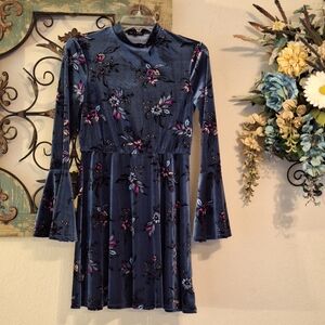As U Wish Long Sleeve Floral Design Dress in Blue & Purple. NWT Size Small